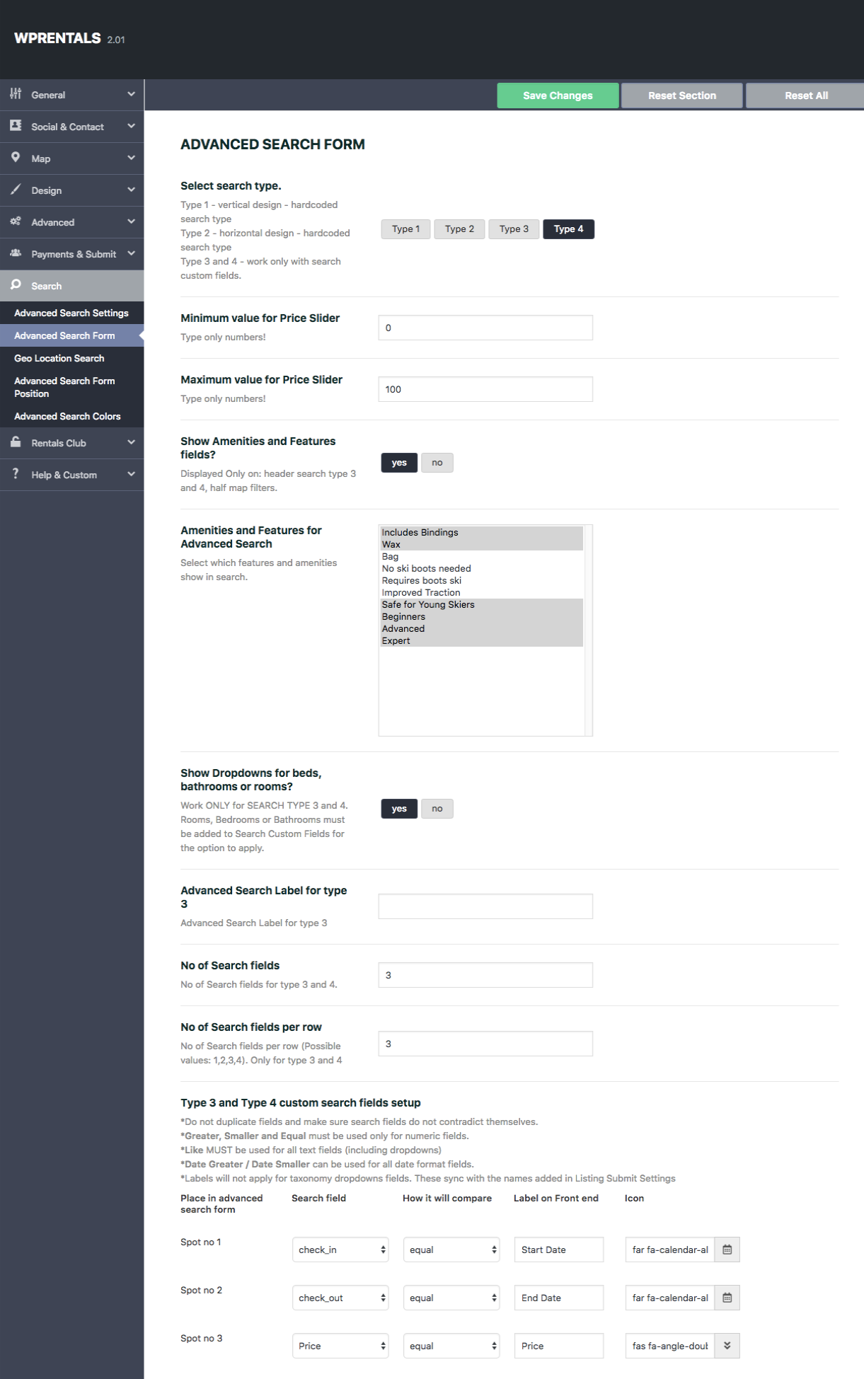 Wp Rentals Custom Fields for Advanced Search Form